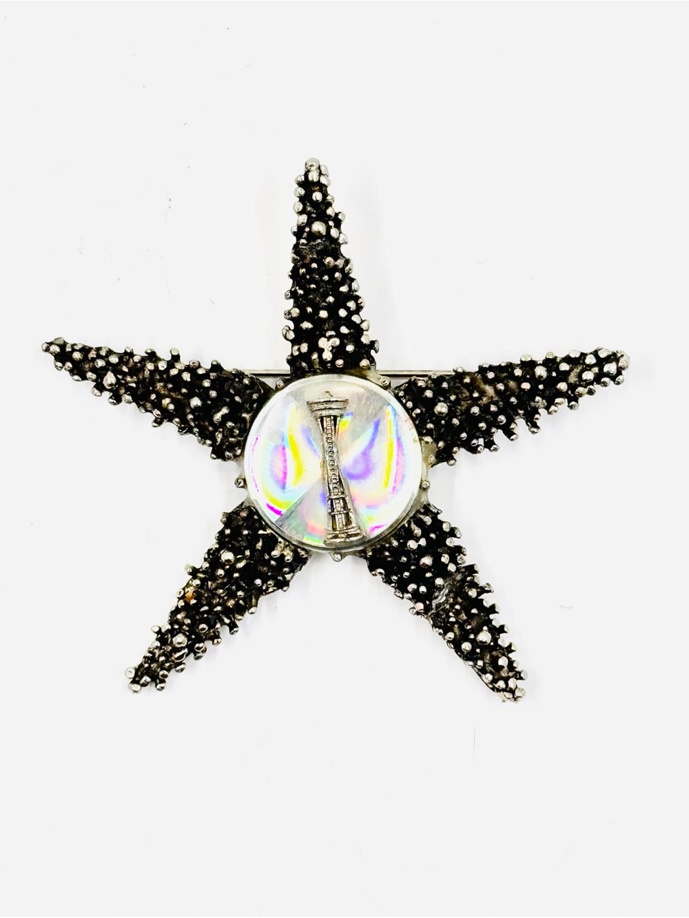 Jewelarama Vintage Textured Starfish Brooch with Iridescent Center